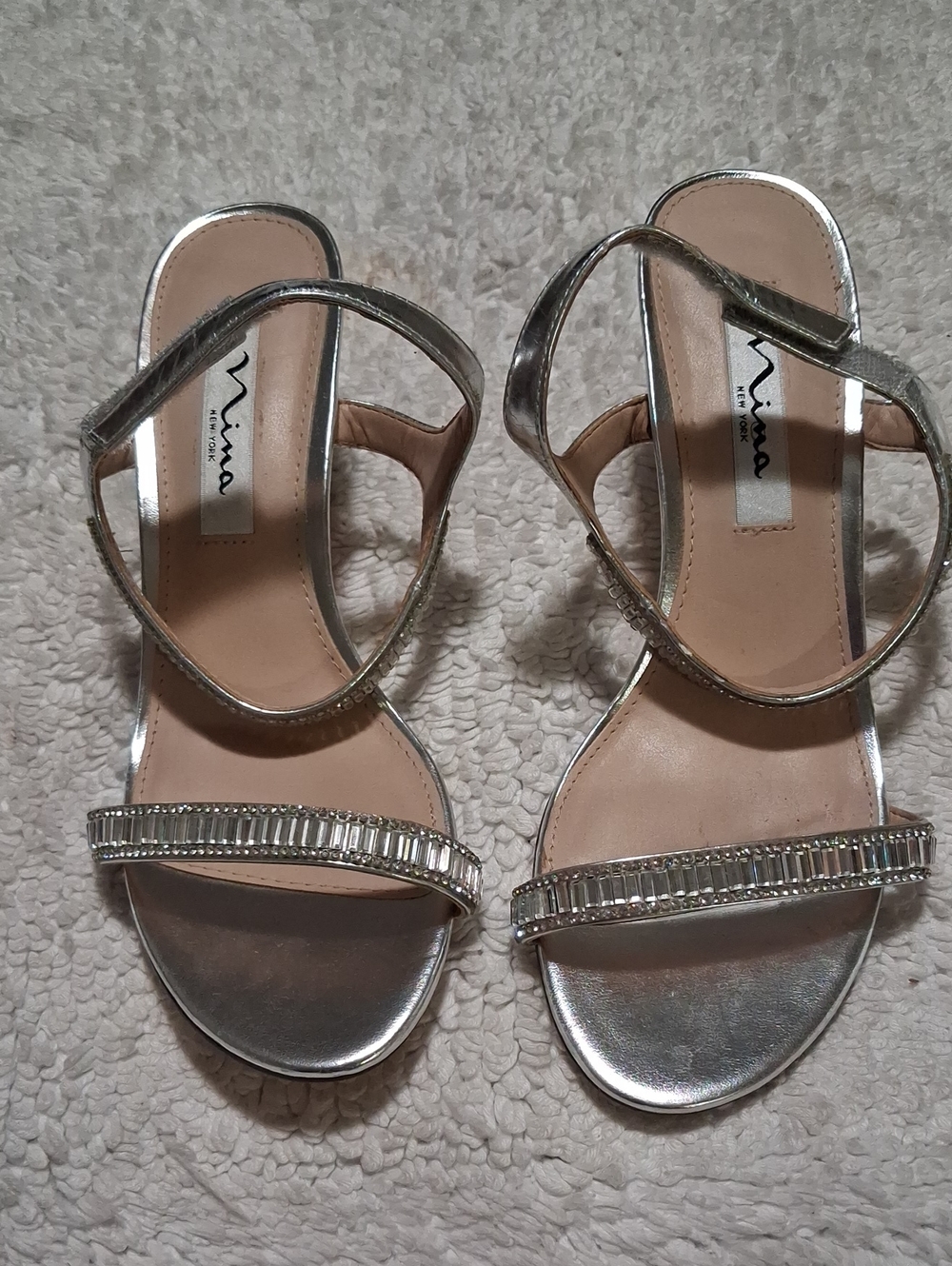 Nina Silver Crystal-Embellished Ankle-Strap Sandals
